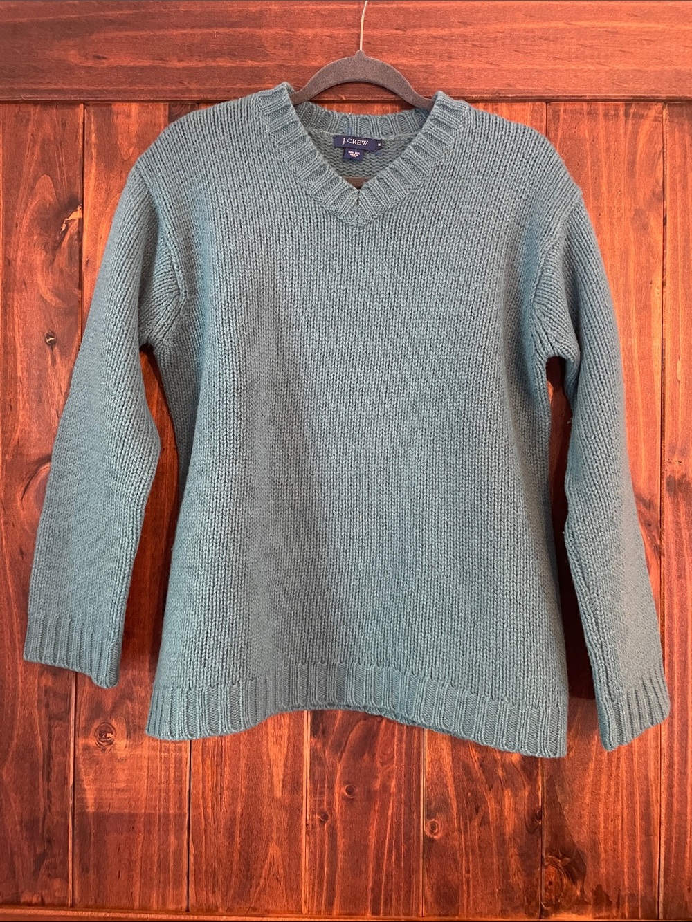 Vintage J. Crew Men's V-Neck Sweater in Teal 100% Wool